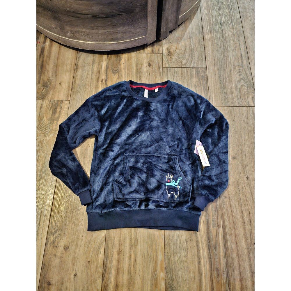 Joy Spun Navy Blue Christmas Pullover with Embroidered Llama‎